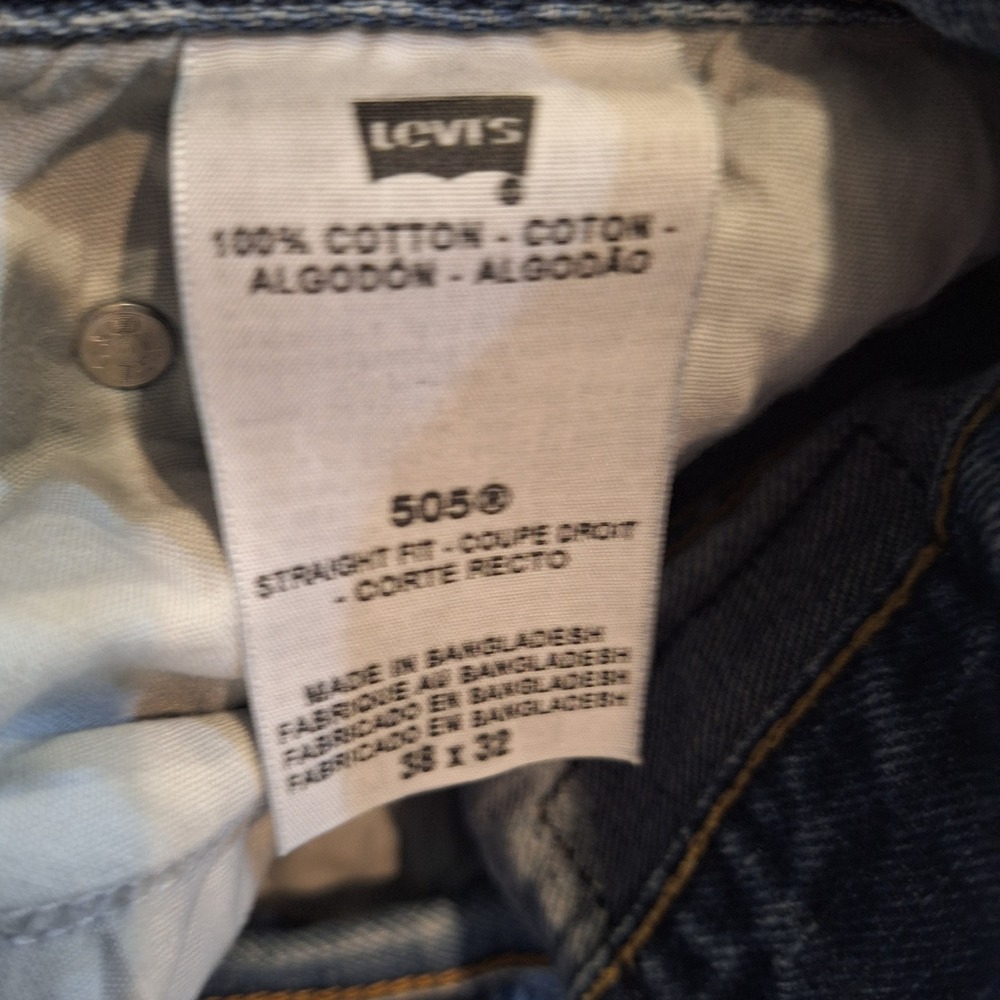 Levi's 505 Straight Fit Jeans Mens 38x32 Blue Denim Cotton Classic Casual AS IS - Picture 2 of 10